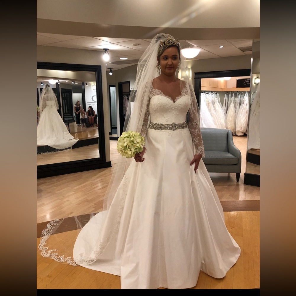 Romona Keveza White Wedding Dress with Silver Accents